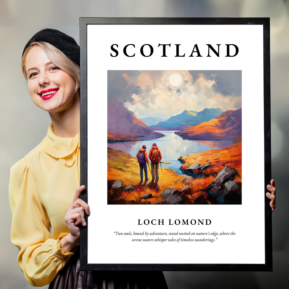 Person holding a poster of Loch Lomond
