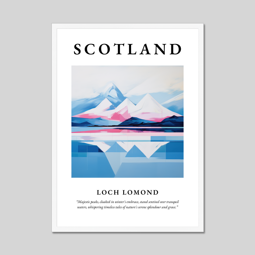 Poster in a white frame with the word Scotland
