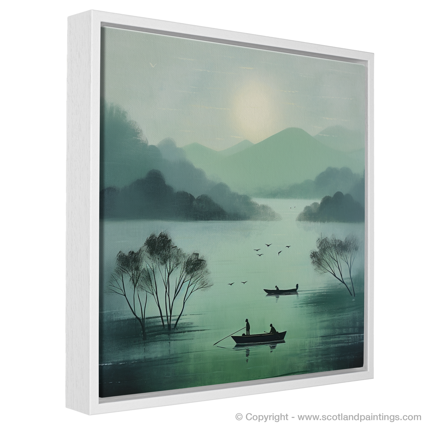 Painting and Art Print of Misty morning on Loch Lomond entitled "Misty Morning Serenity on Loch Lomond".