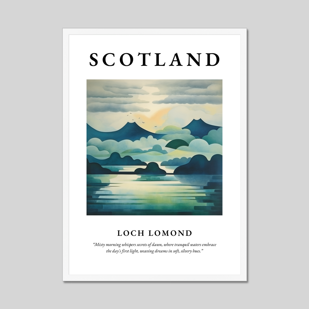 Poster in a white frame with the word Scotland