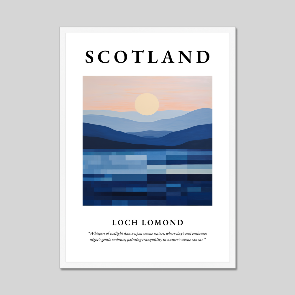 Poster in a white frame with the word Scotland