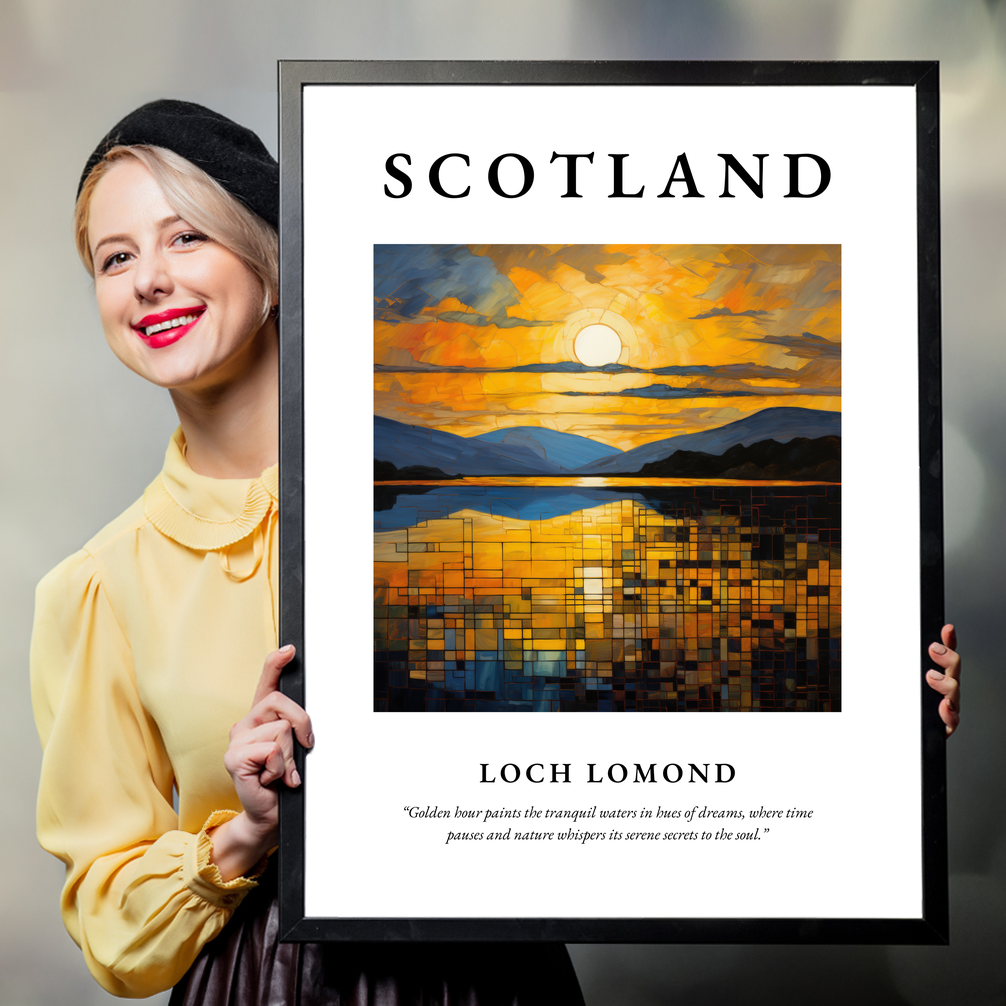 Person holding a poster of Loch Lomond