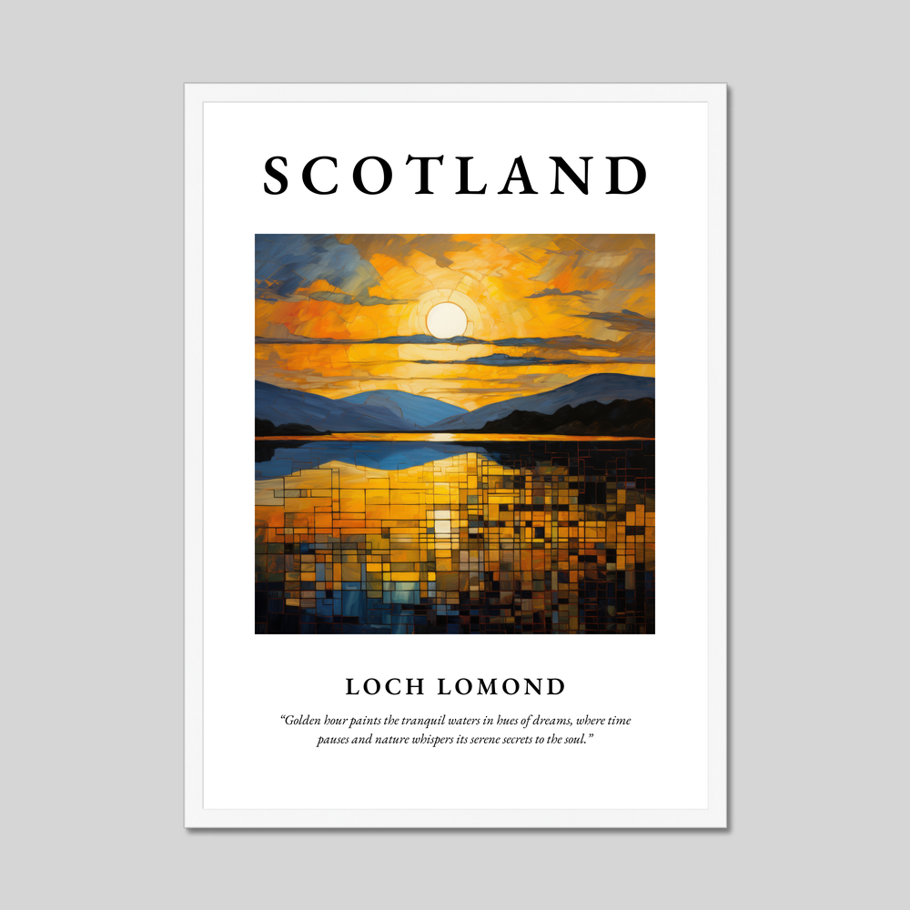 Poster in a white frame with the word Scotland