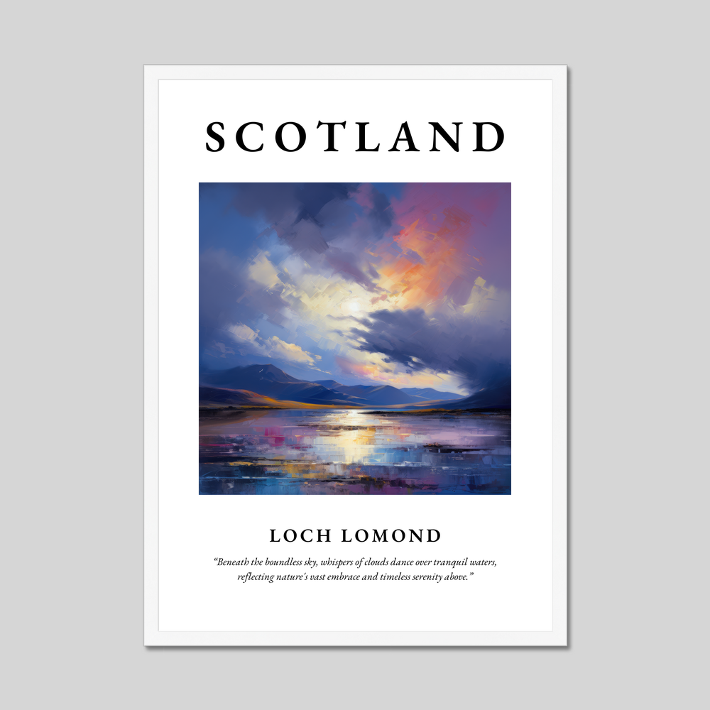 Poster in a white frame with the word Scotland