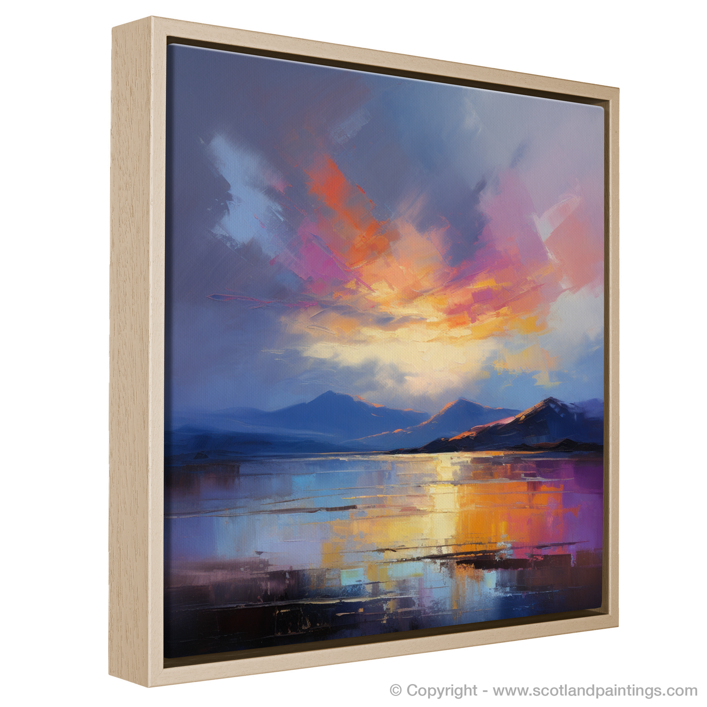 Painting and Art Print of A huge sky above Loch Lomond entitled "Sky Ablaze: The Majesty of Loch Lomond".