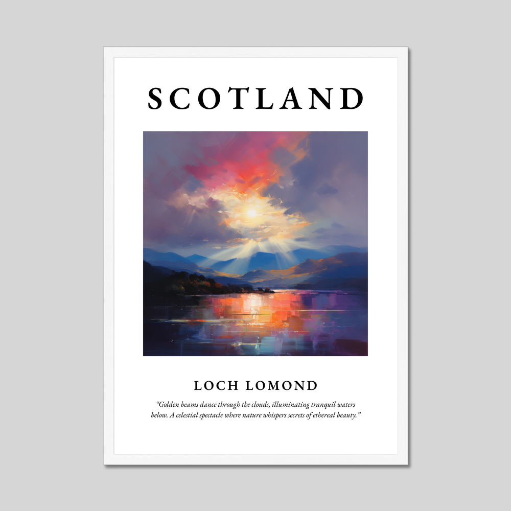 Poster in a white frame with the word Scotland