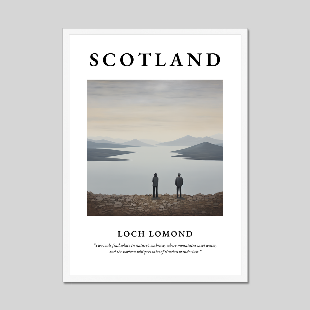 Poster in a white frame with the word Scotland