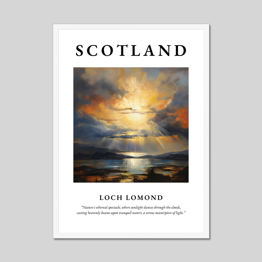 Poster in a white frame with the word Scotland