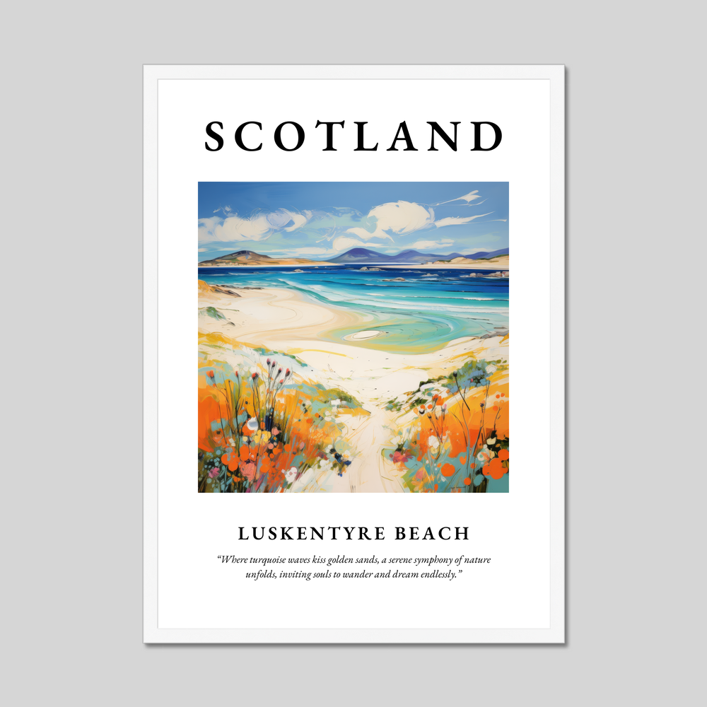 Poster in a white frame with the word Scotland