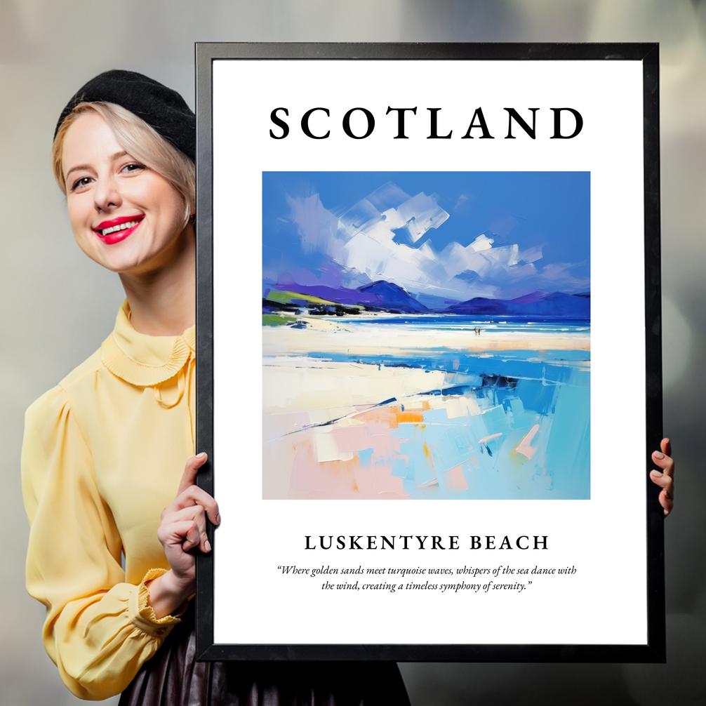 Person holding a poster of Luskentyre Beach