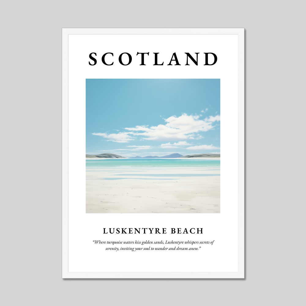 Poster in a white frame with the word Scotland