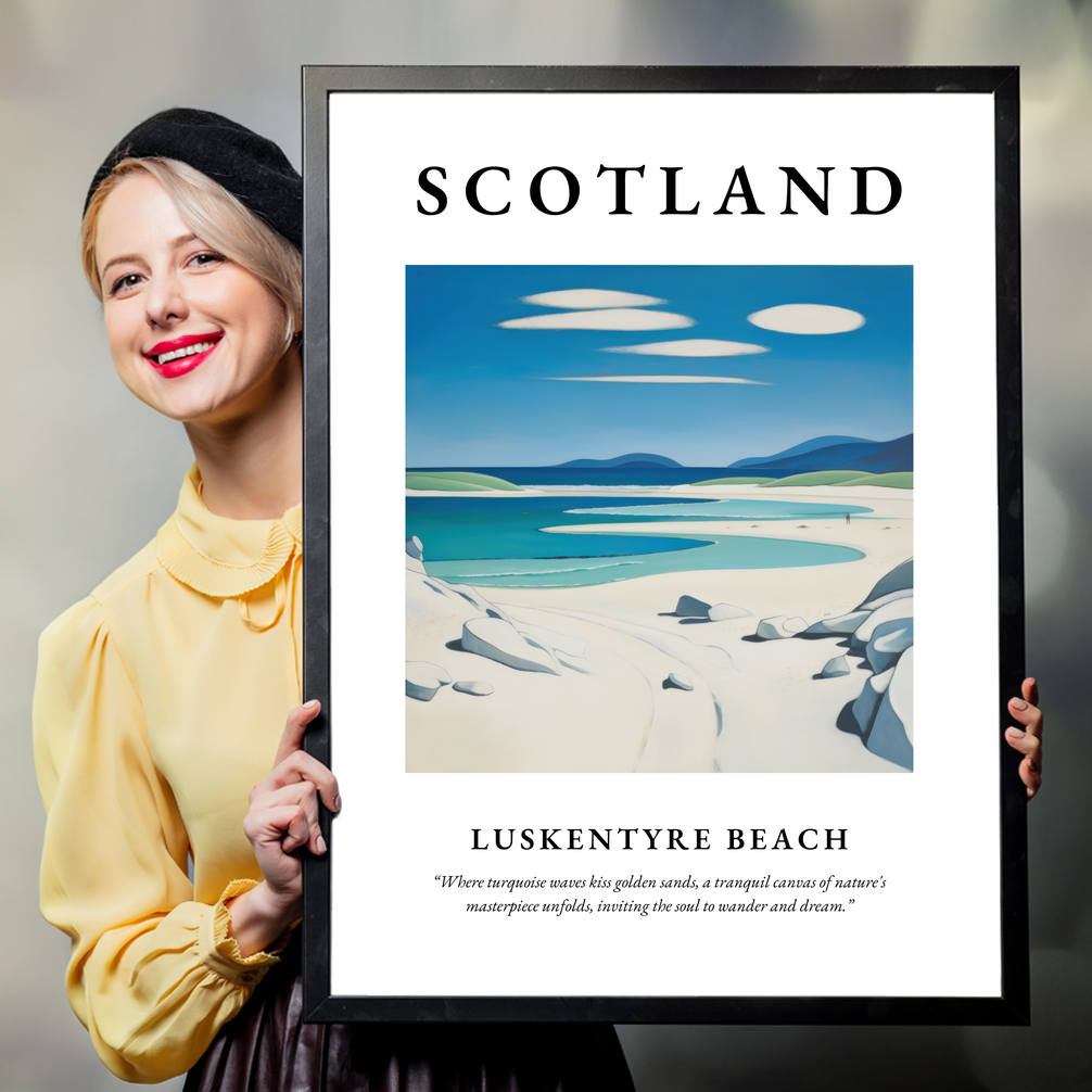 Person holding a poster of Luskentyre Beach