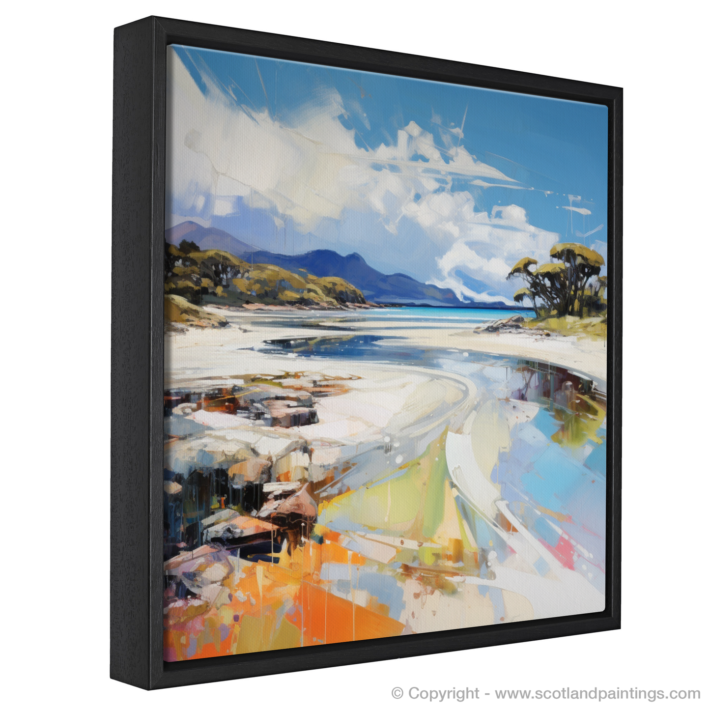 Painting and Art Print of Camusdarach Beach, Arisaig entitled "Camusdarach Beach Essence: An Expressionist Ode to Arisaig's Coastal Jewel".