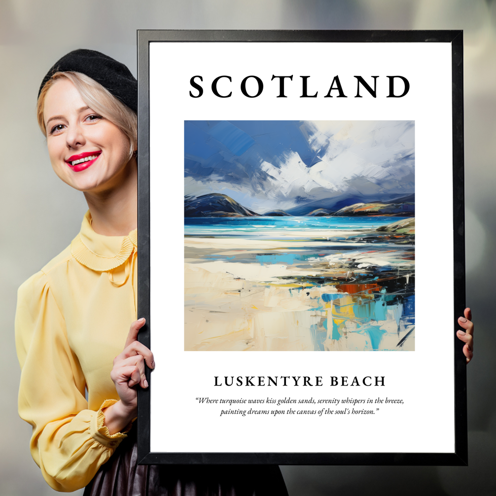 Person holding a poster of Luskentyre Beach