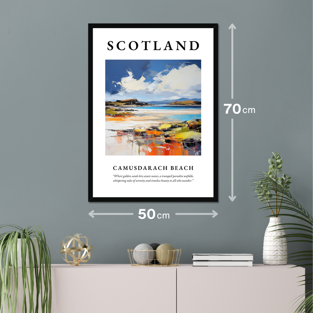 Poster of Camusdarach Beach hanging on a wall