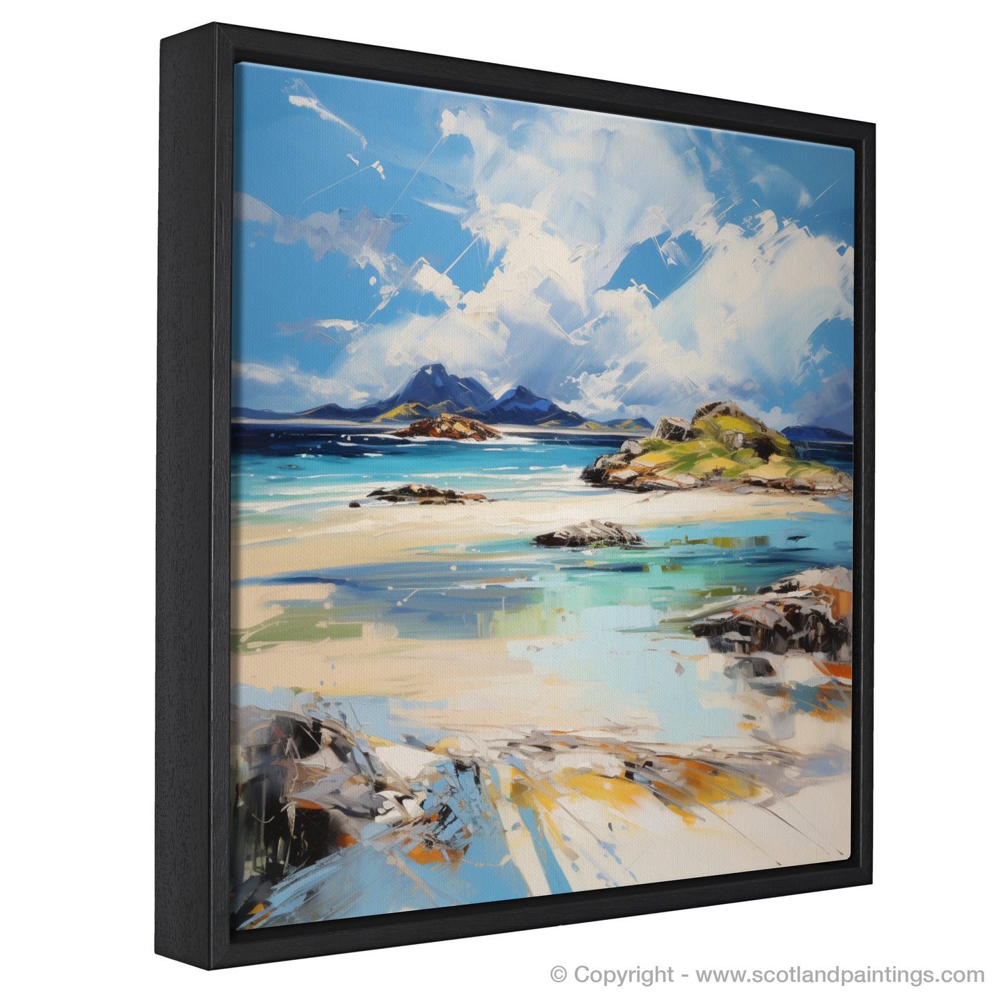 Painting and Art Print of Camusdarach Beach, Arisaig entitled "Camusdarach Beach Whispers: An Expressionist Ode to Scottish Shores".
