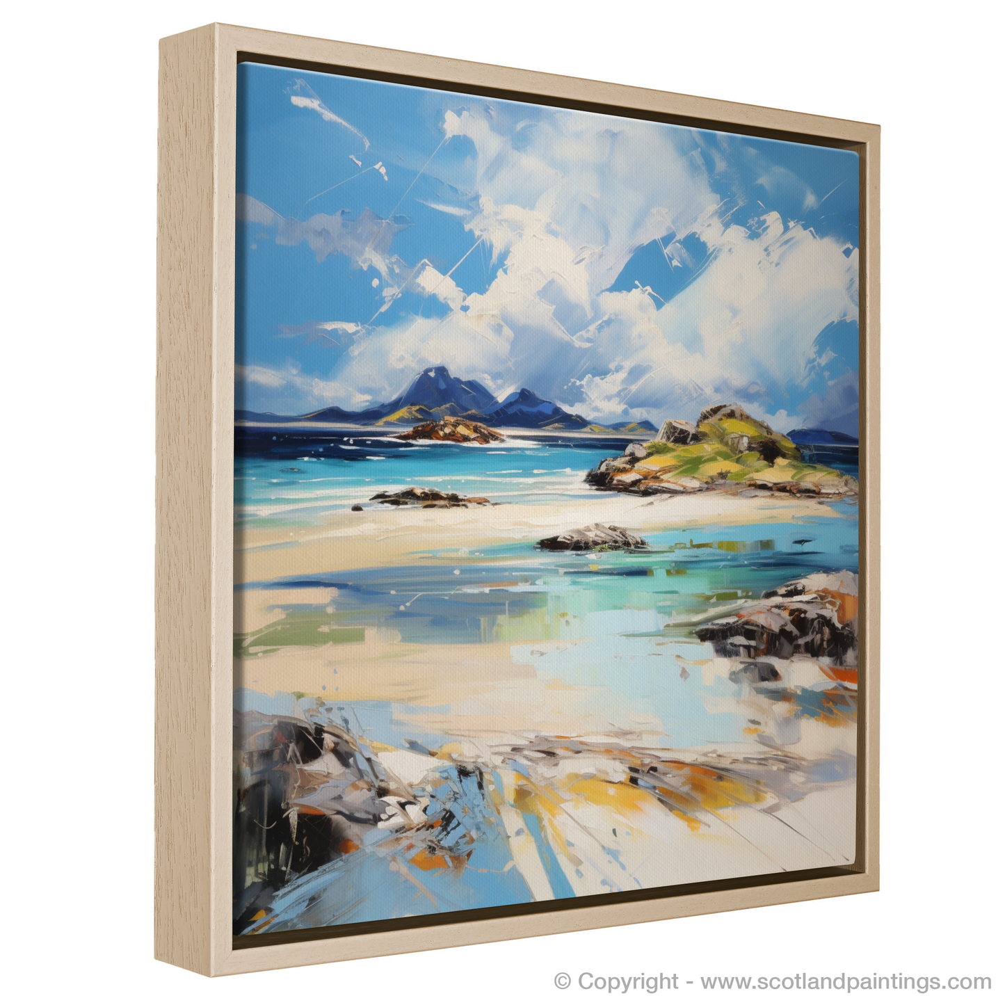 Painting and Art Print of Camusdarach Beach, Arisaig entitled "Camusdarach Beach Whispers: An Expressionist Ode to Scottish Shores".