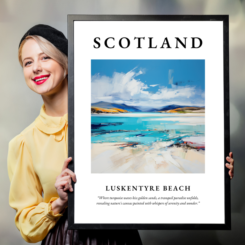 Person holding a poster of Luskentyre Beach