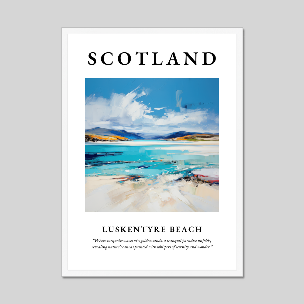 Poster in a white frame with the word Scotland