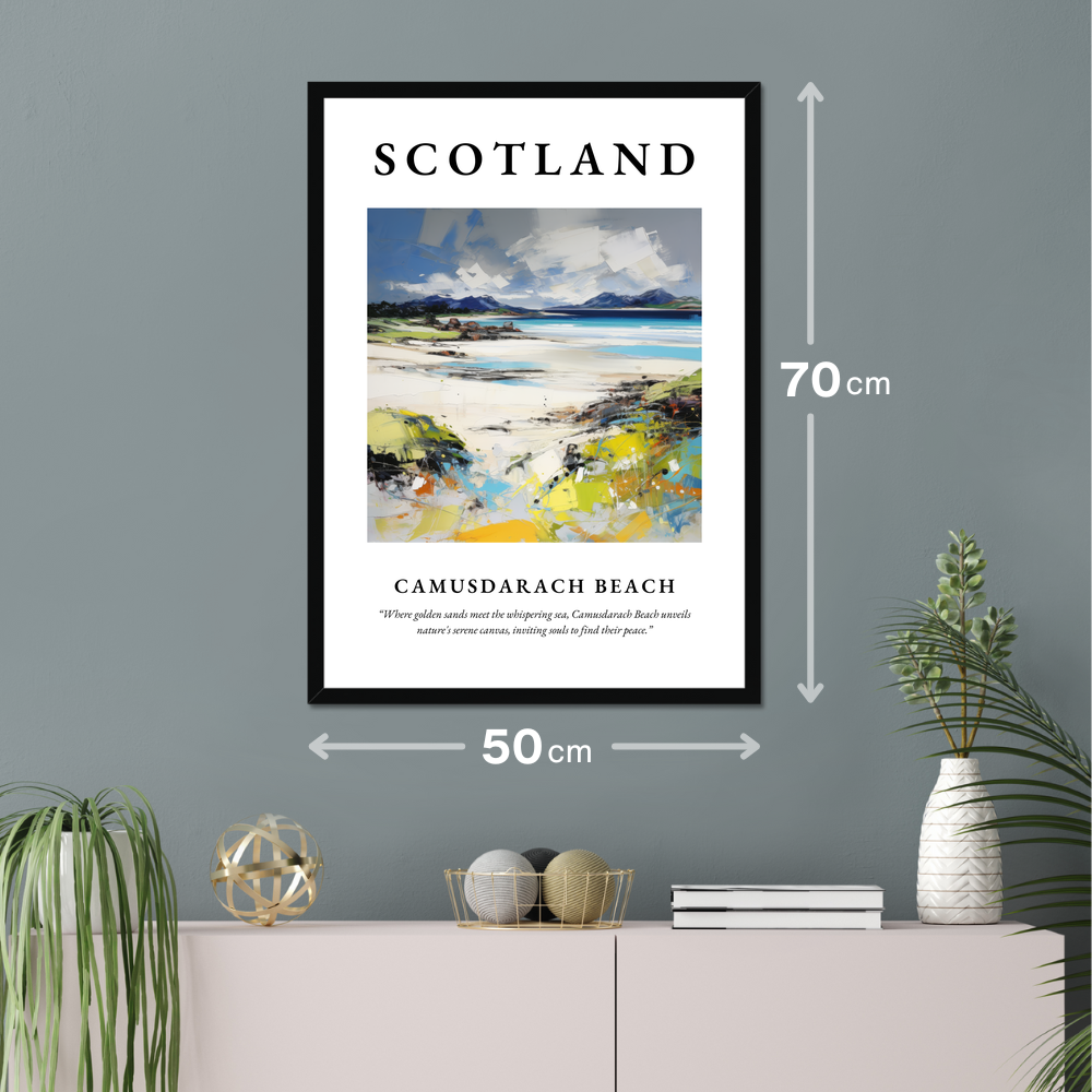 Poster of Camusdarach Beach hanging on a wall