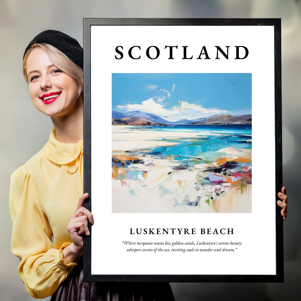Person holding a poster of Luskentyre Beach