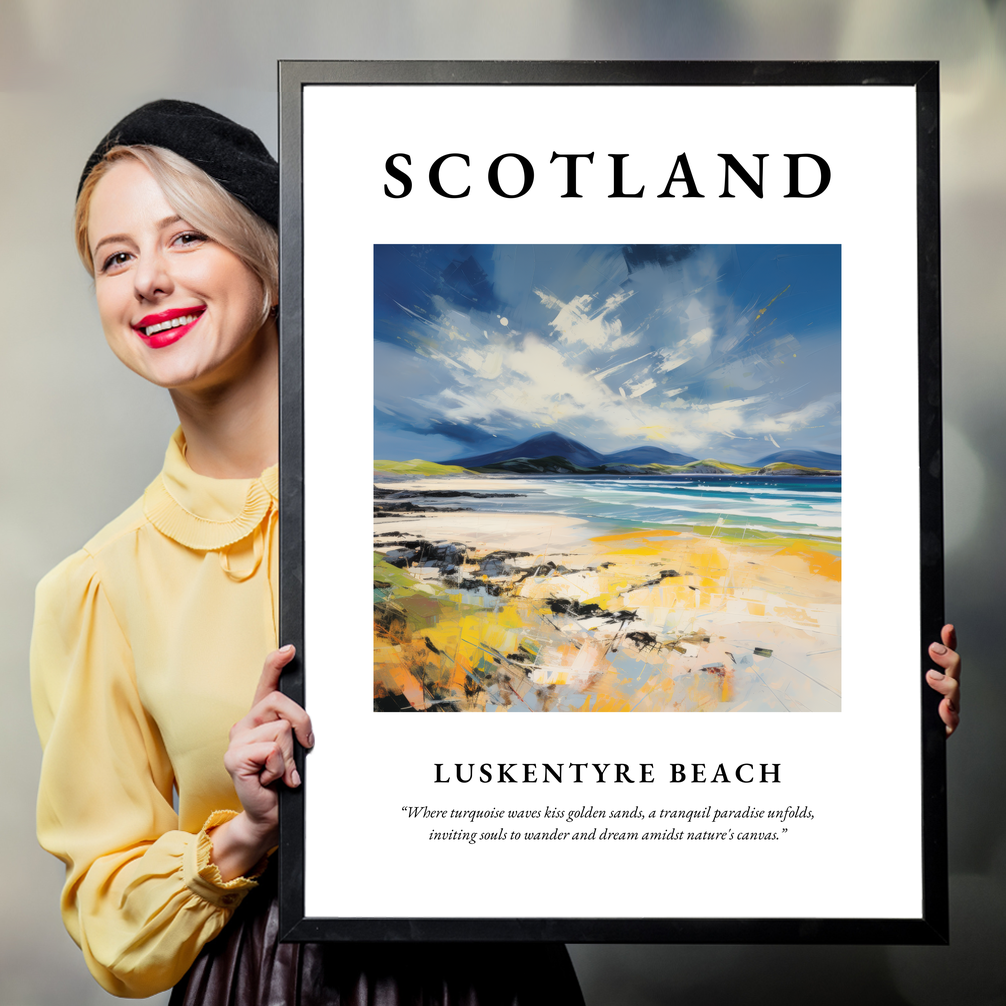 Person holding a poster of Luskentyre Beach