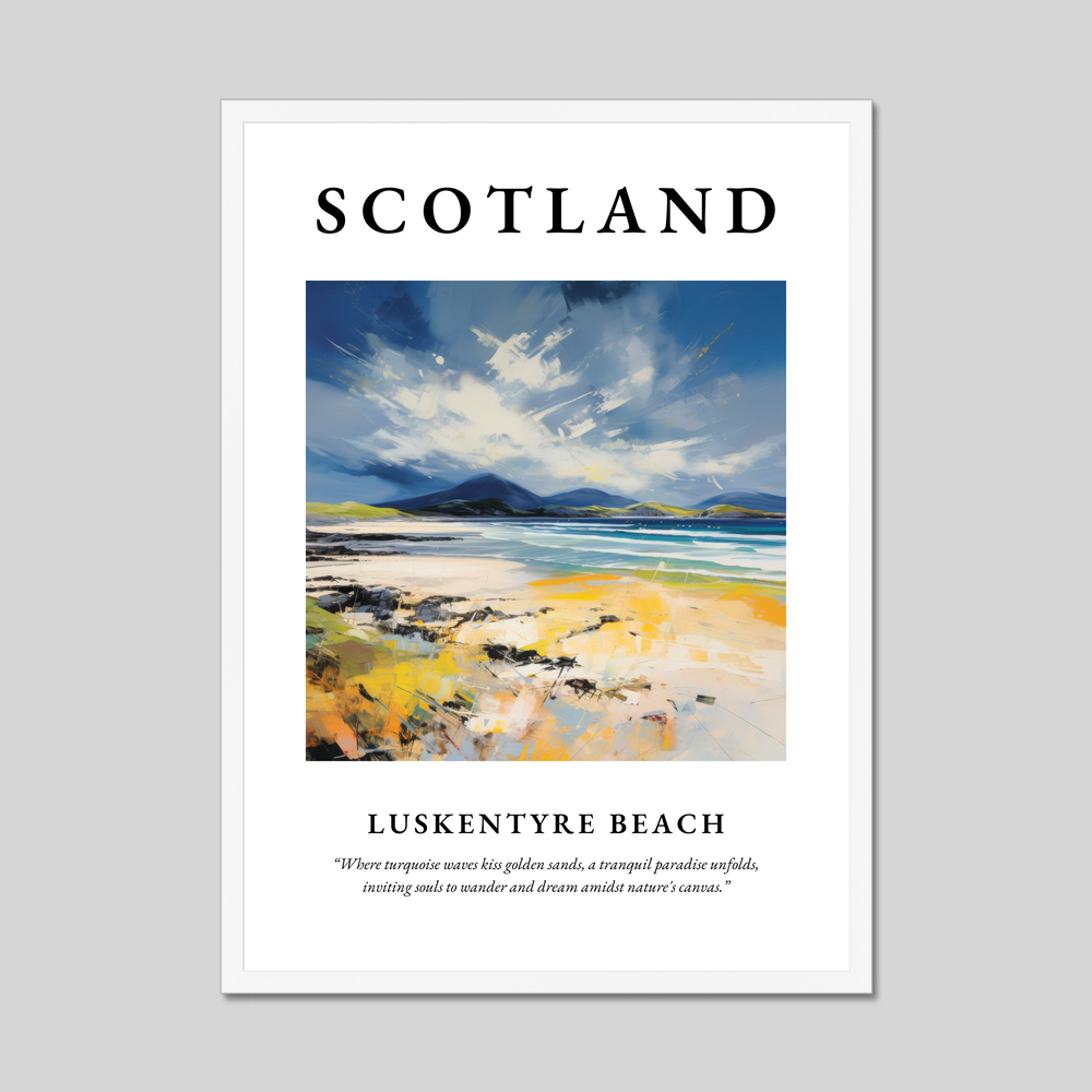 Poster in a white frame with the word Scotland