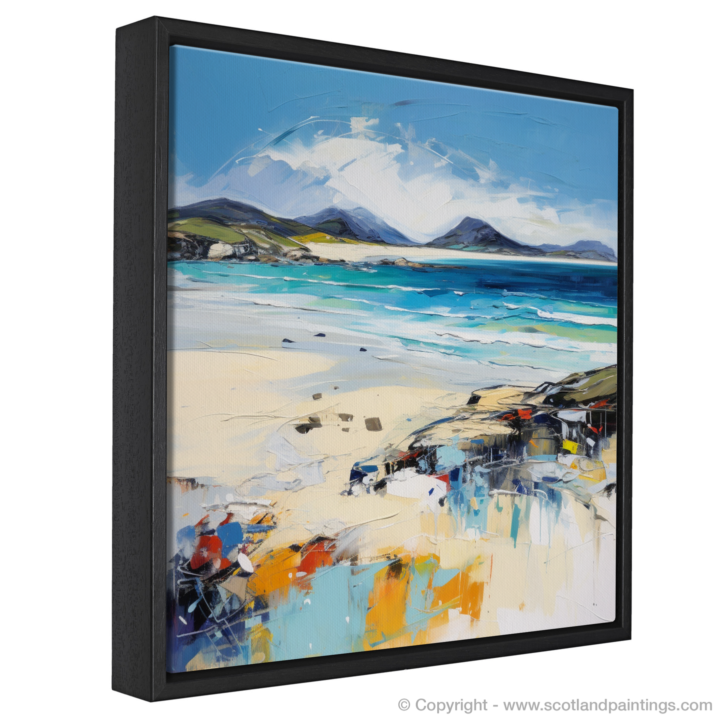 Painting and Art Print of Luskentyre Beach, Isle of Harris entitled "Luskentyre Beach Whispers: An Expressionist Ode to Scotland's Wild Coast".