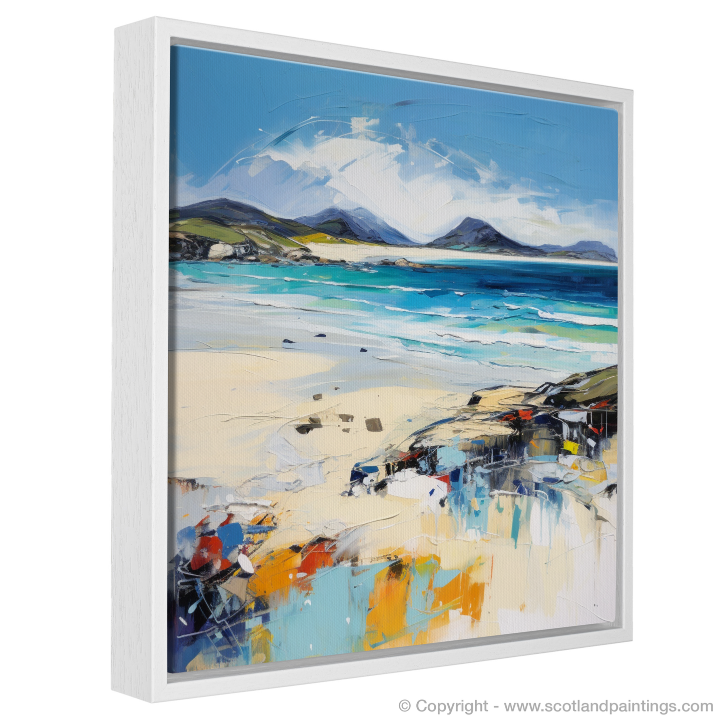 Painting and Art Print of Luskentyre Beach, Isle of Harris entitled "Luskentyre Beach Whispers: An Expressionist Ode to Scotland's Wild Coast".
