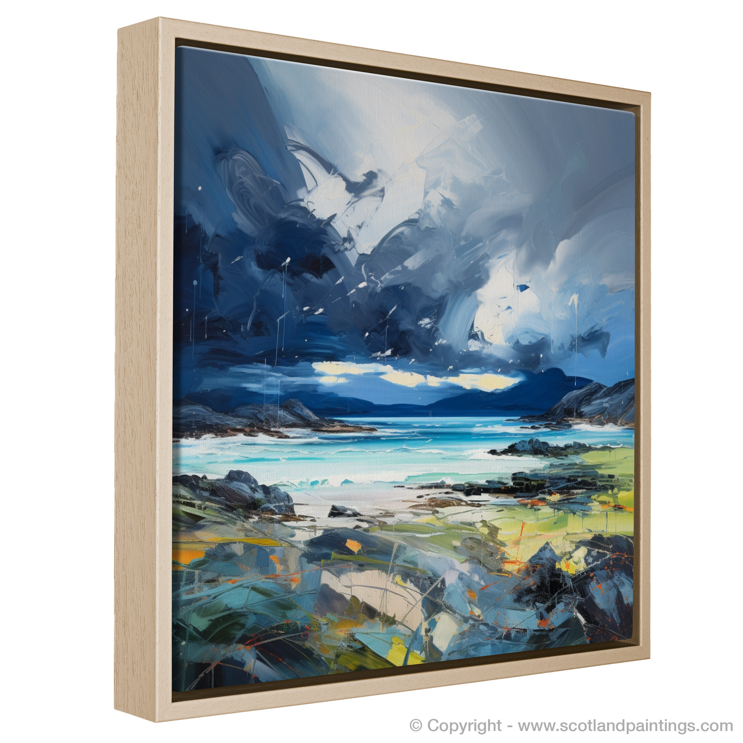 Painting and Art Print of Ardalanish Bay with a stormy sky entitled "Stormy Ardalanish: An Expressionist Ode to Scottish Coves".