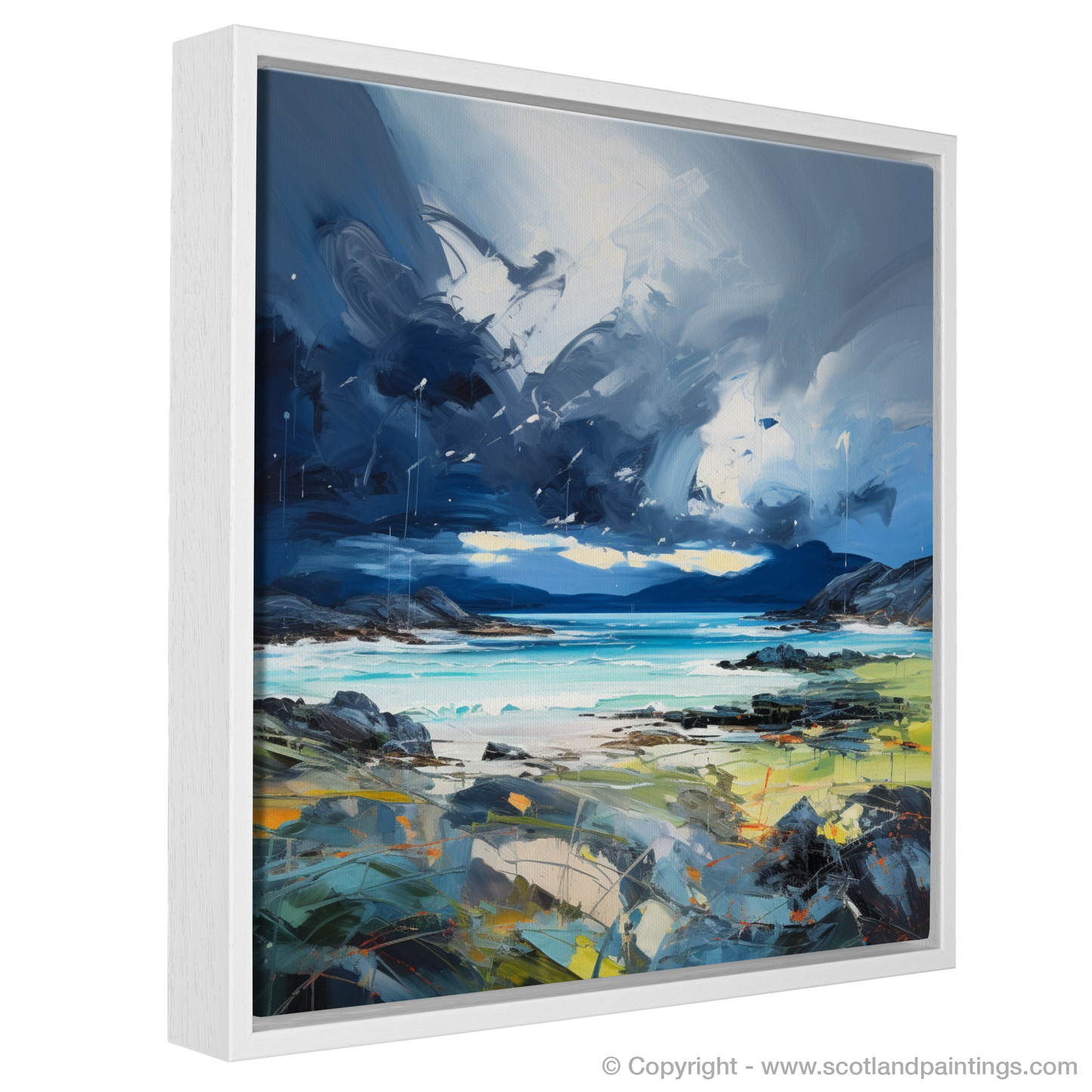Painting and Art Print of Ardalanish Bay with a stormy sky entitled "Stormy Ardalanish: An Expressionist Ode to Scottish Coves".