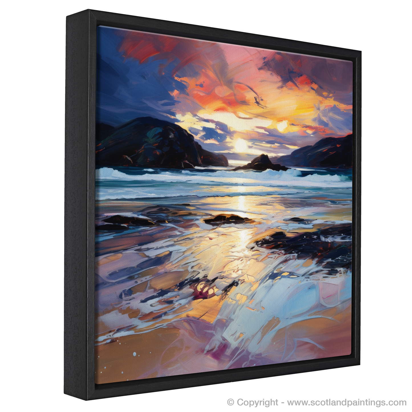 Painting and Art Print of Sandwood Bay at dusk. Dusk Embrace at Sandwood Bay.