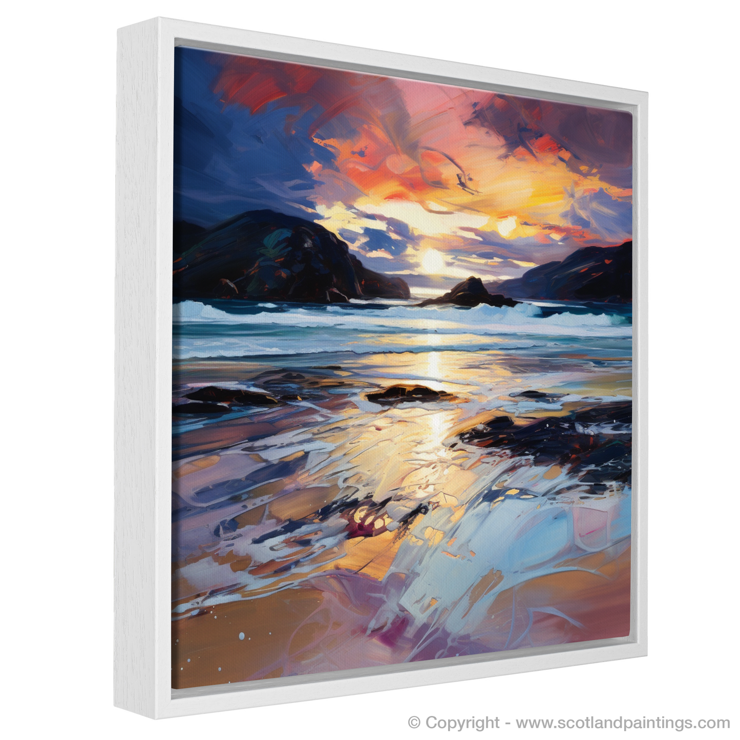 Painting and Art Print of Sandwood Bay at dusk. Dusk Embrace at Sandwood Bay.
