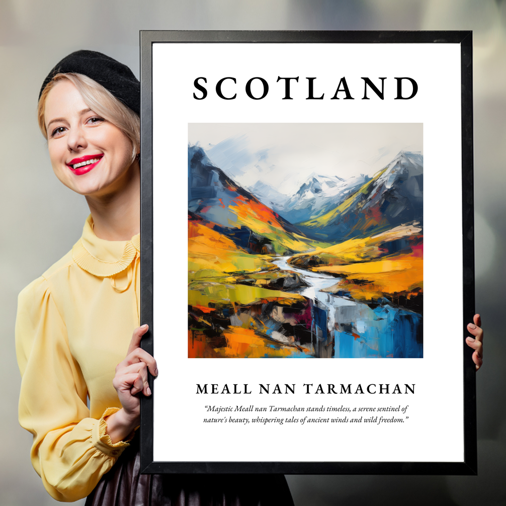 Person holding a poster of Meall nan Tarmachan