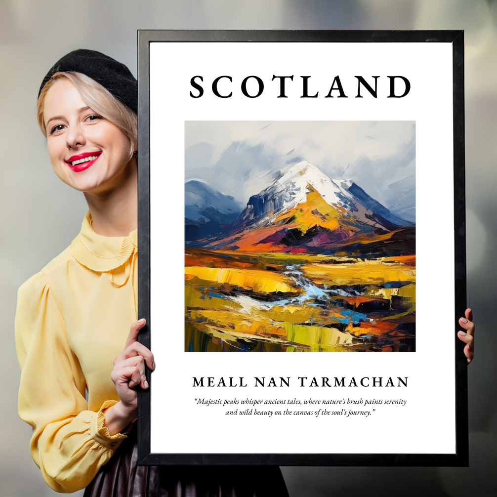 Person holding a poster of Meall nan Tarmachan