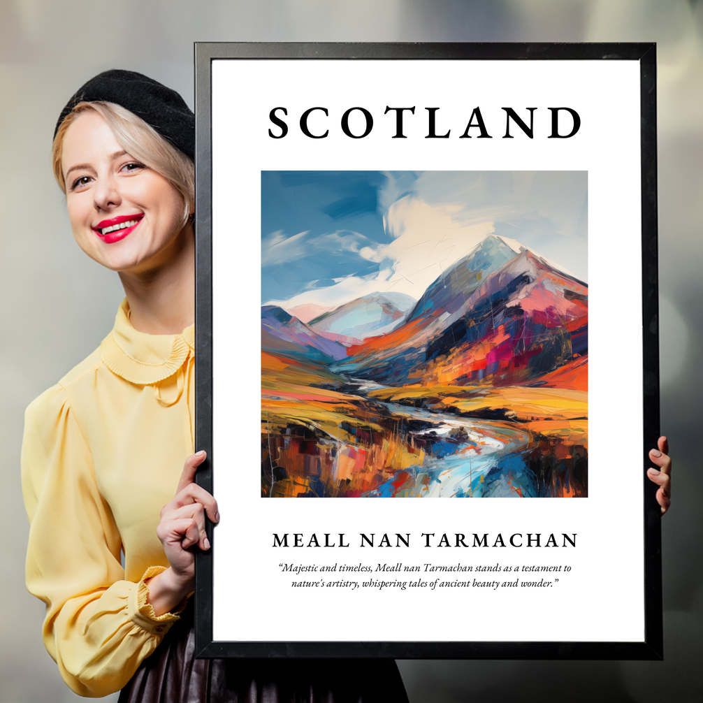 Person holding a poster of Meall nan Tarmachan