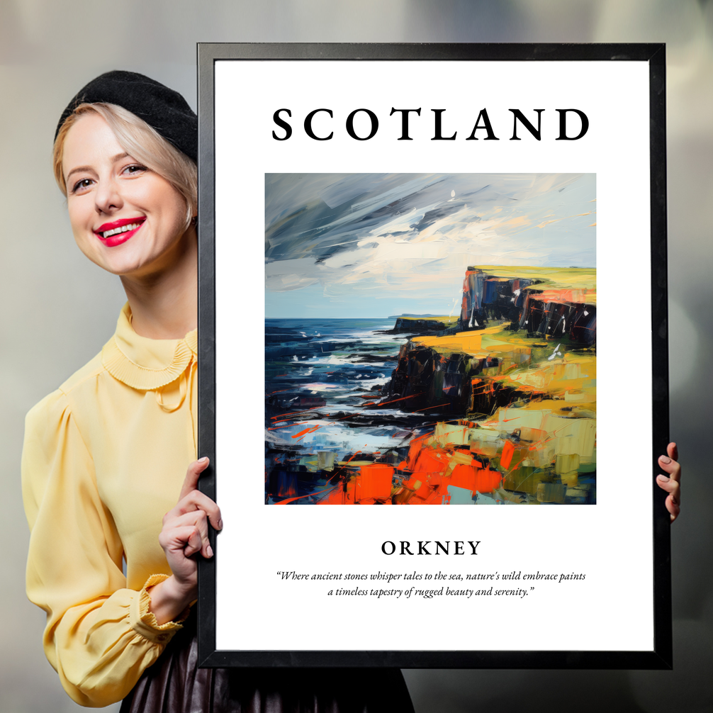 Person holding a poster of Orkney