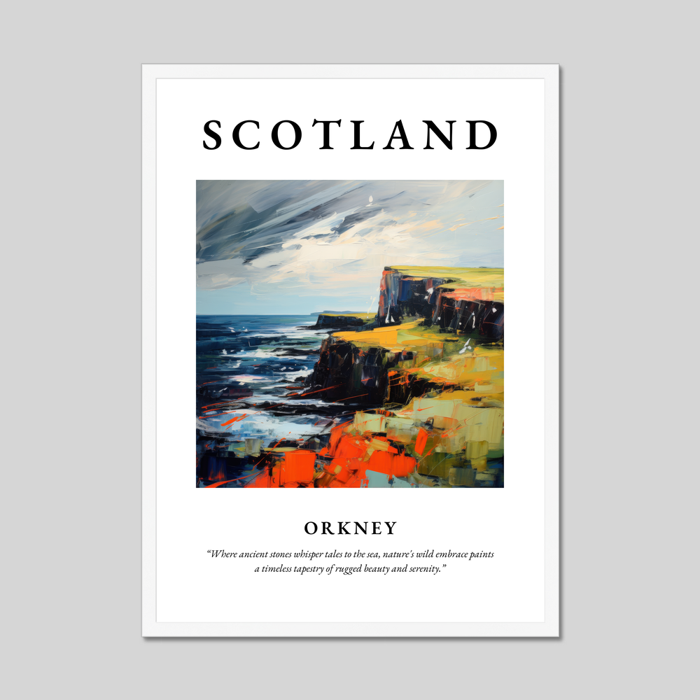 Poster in a white frame with the word Scotland