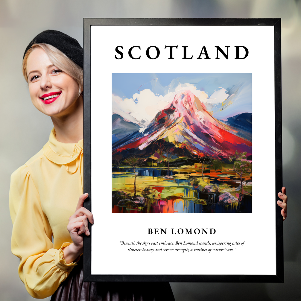 Person holding a poster of Ben Lomond