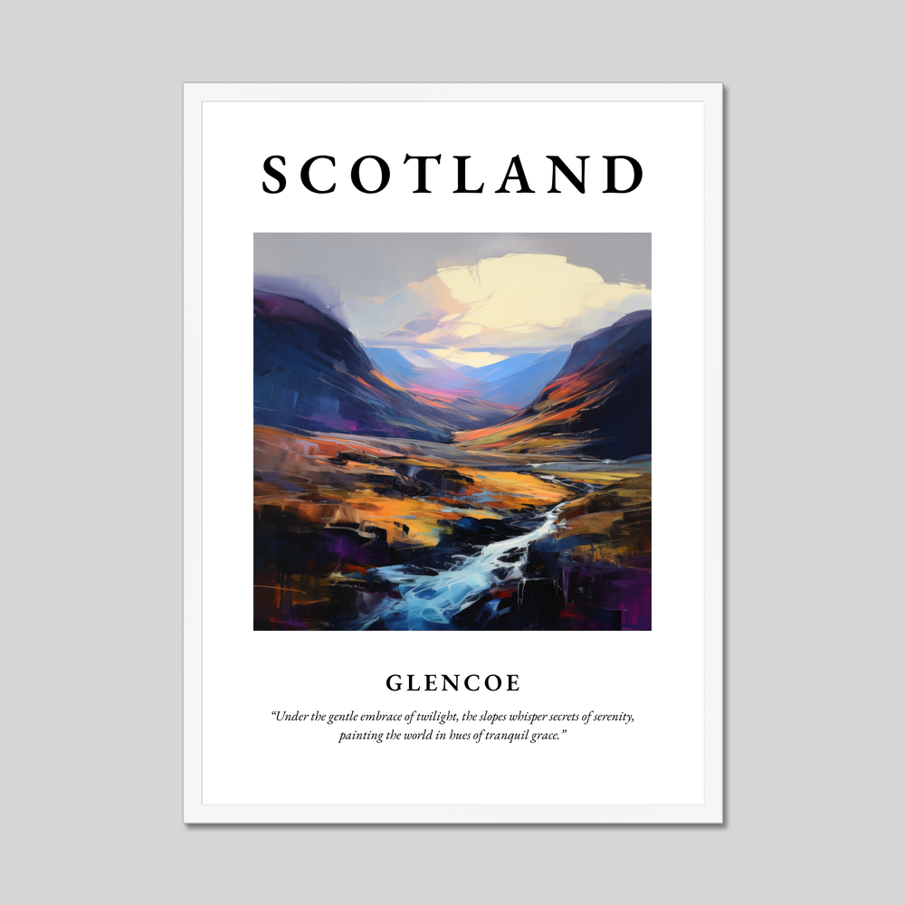 Poster in a white frame with the word Scotland