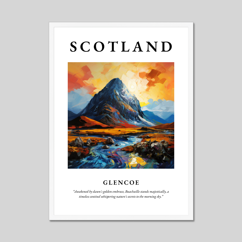 Poster in a white frame with the word Scotland
