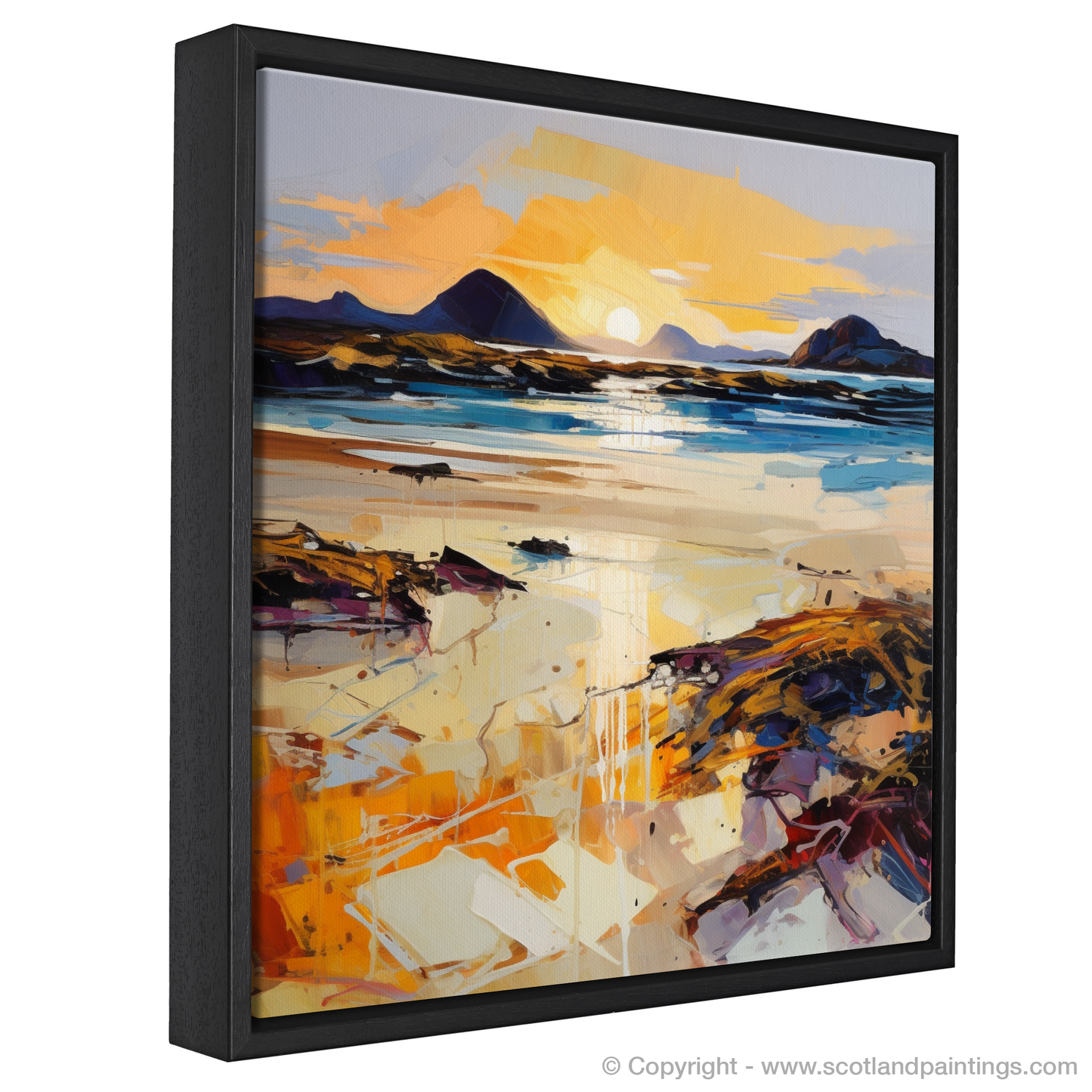 Painting and Art Print of Mellon Udrigle Beach at golden hour entitled "Golden Hour Blaze at Mellon Udrigle Beach".