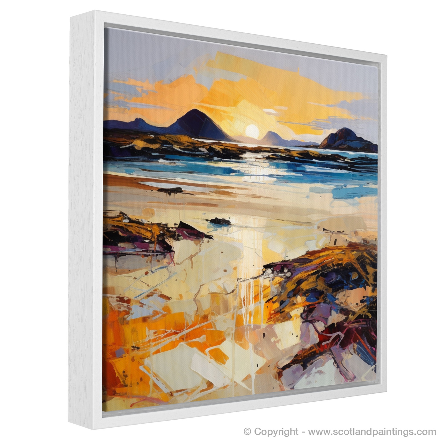 Painting and Art Print of Mellon Udrigle Beach at golden hour entitled "Golden Hour Blaze at Mellon Udrigle Beach".
