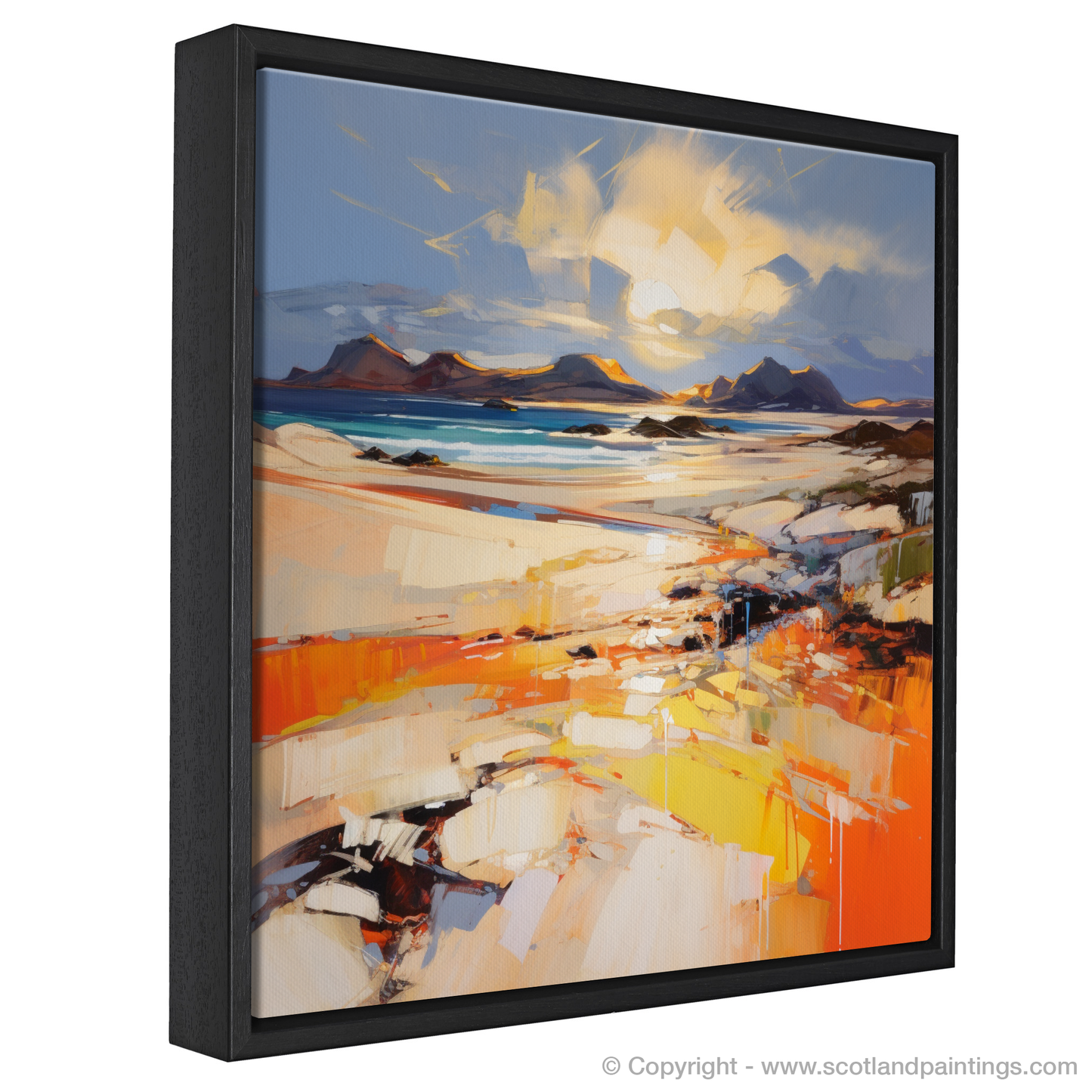 Painting and Art Print of Mellon Udrigle Beach at golden hour entitled "Golden Hour at Mellon Udrigle Beach: An Expressionist Tribute".