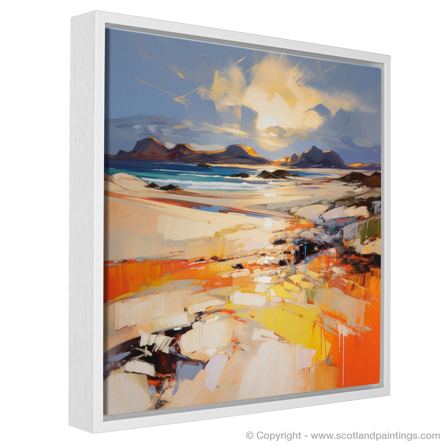 Painting and Art Print of Mellon Udrigle Beach at golden hour entitled "Golden Hour at Mellon Udrigle Beach: An Expressionist Tribute".