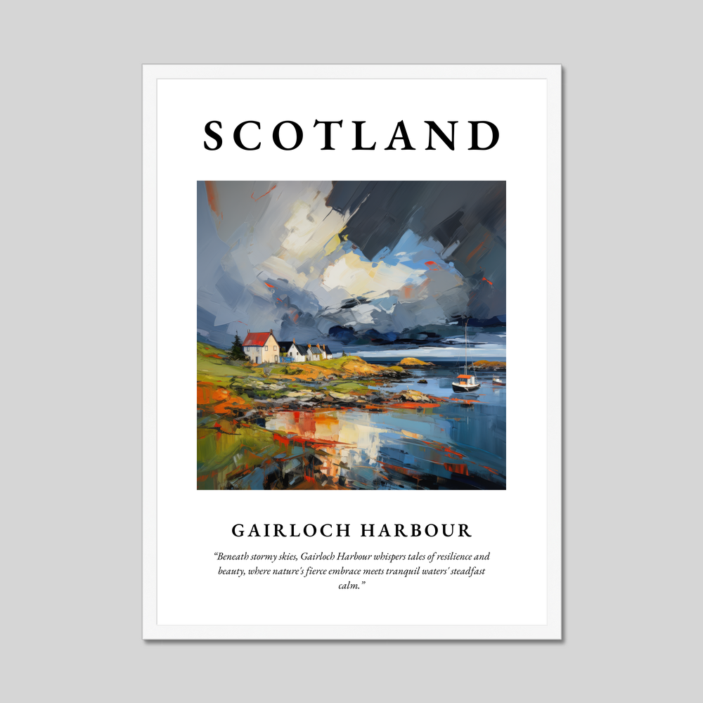 Poster in a white frame with the word Scotland