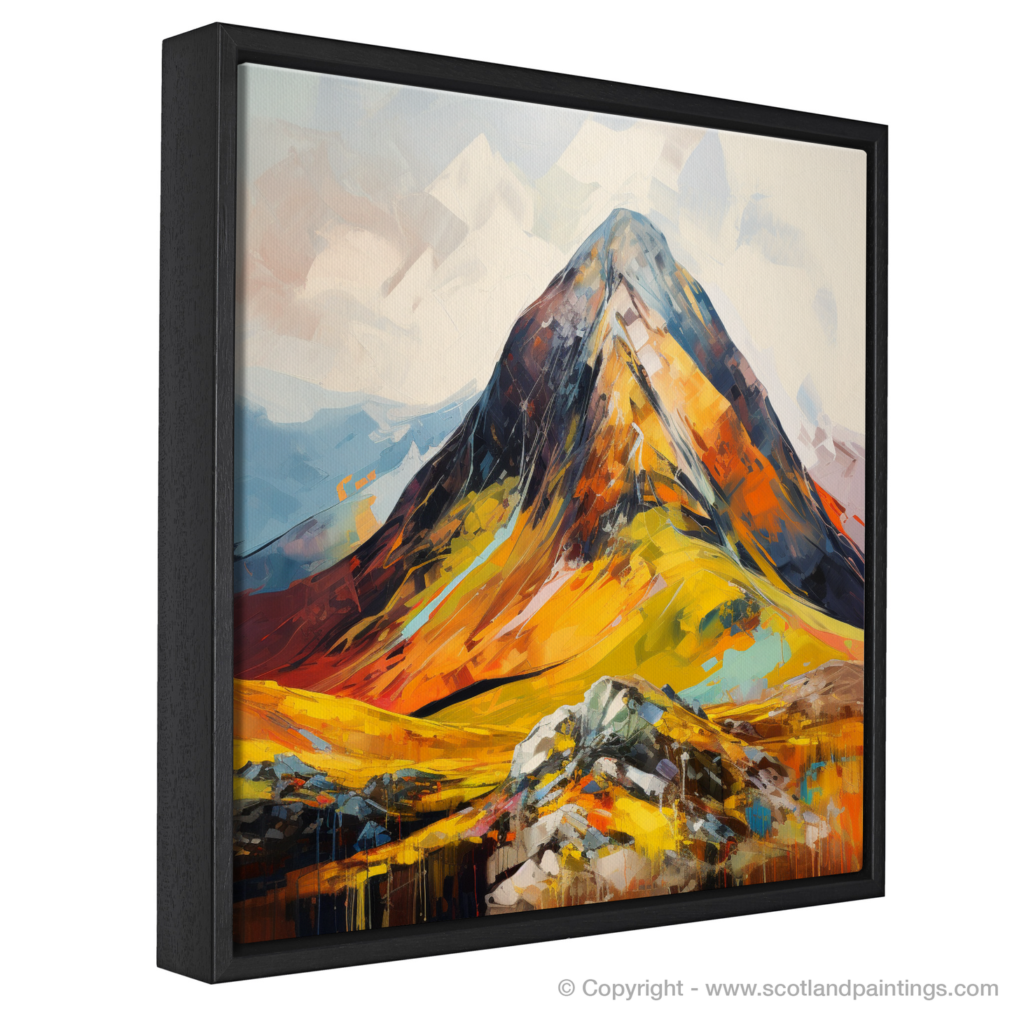 Painting and Art Print of Stob Coire Raineach (Buachaille Etive Beag) entitled "Fiery Embrace of Stob Coire Raineach".