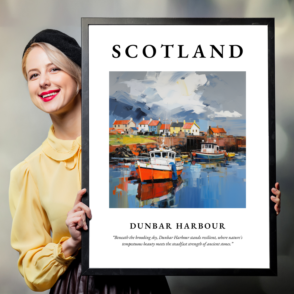 Person holding a poster of Dunbar Harbour