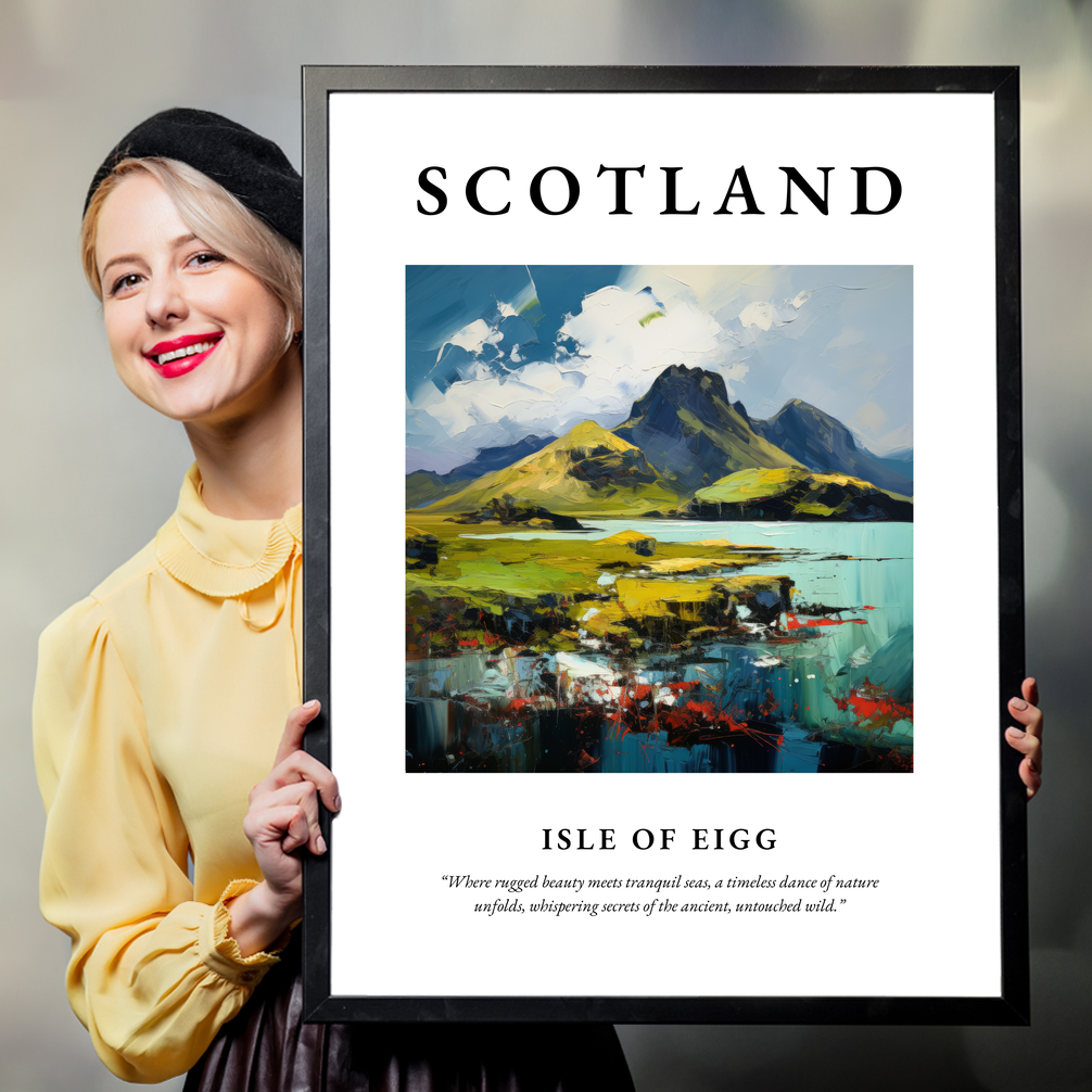 Person holding a poster of Isle of Eigg