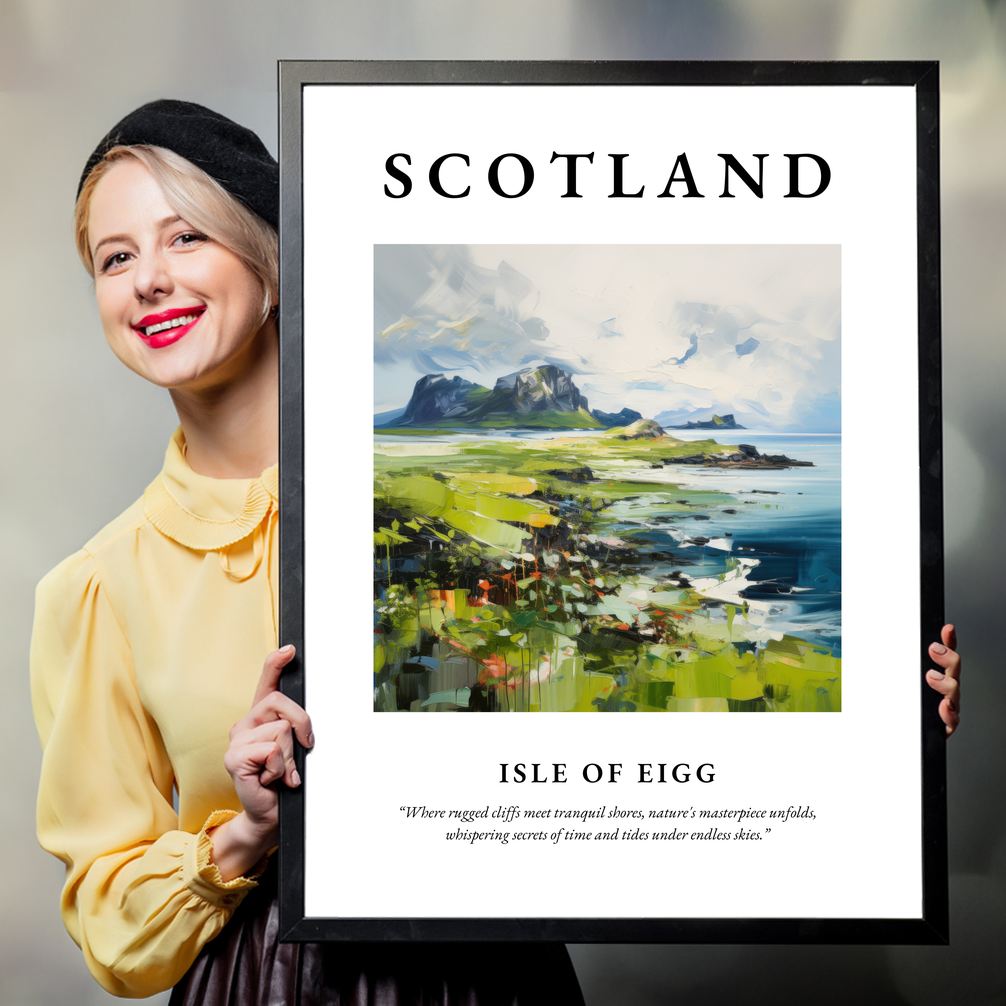 Person holding a poster of Isle of Eigg